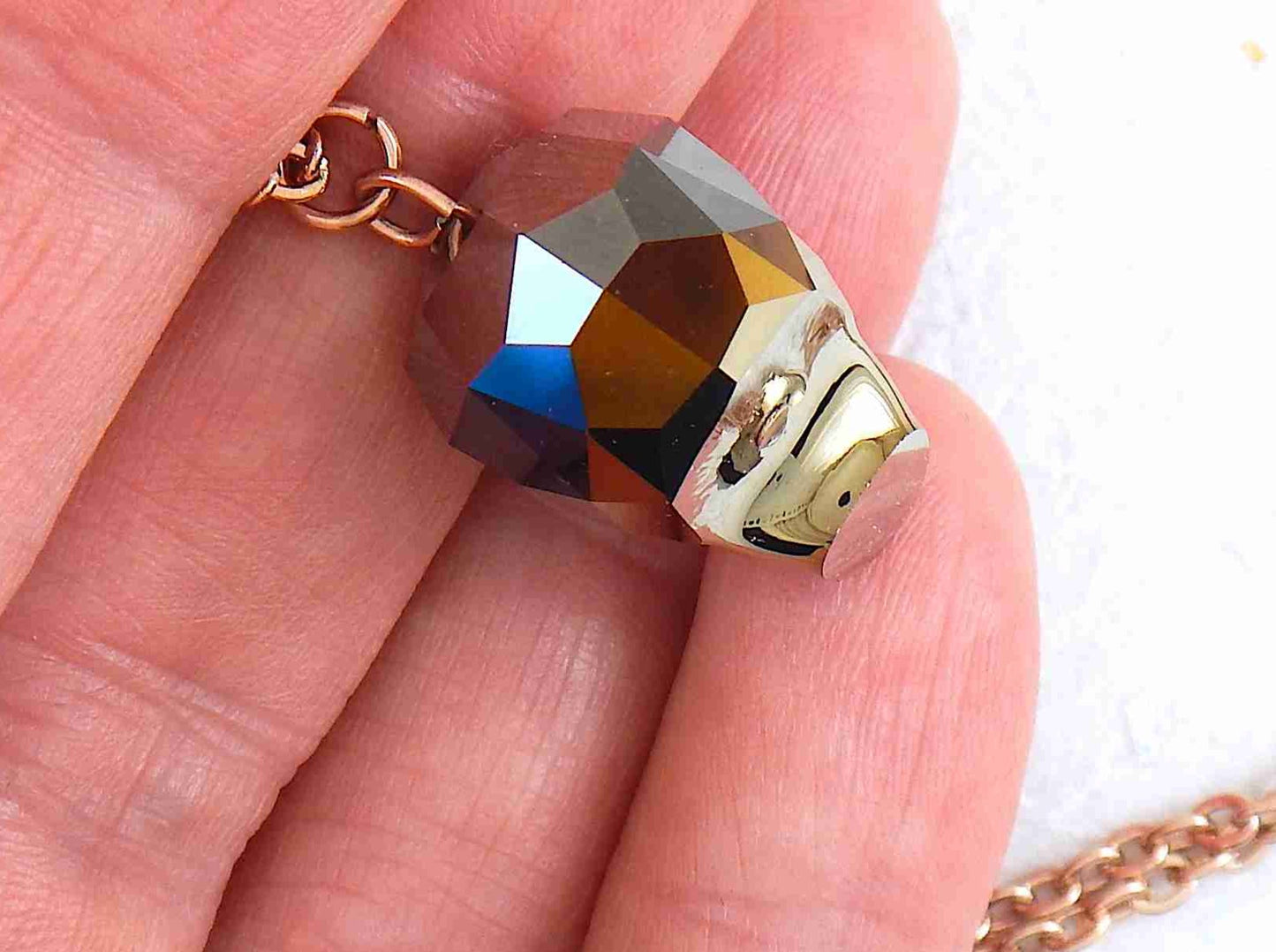 16-inch necklace with rare 20mm Swarovski faceted skull pendant in 3 colours (dark blue, dark gray, rose gold), matching stainless steel chain