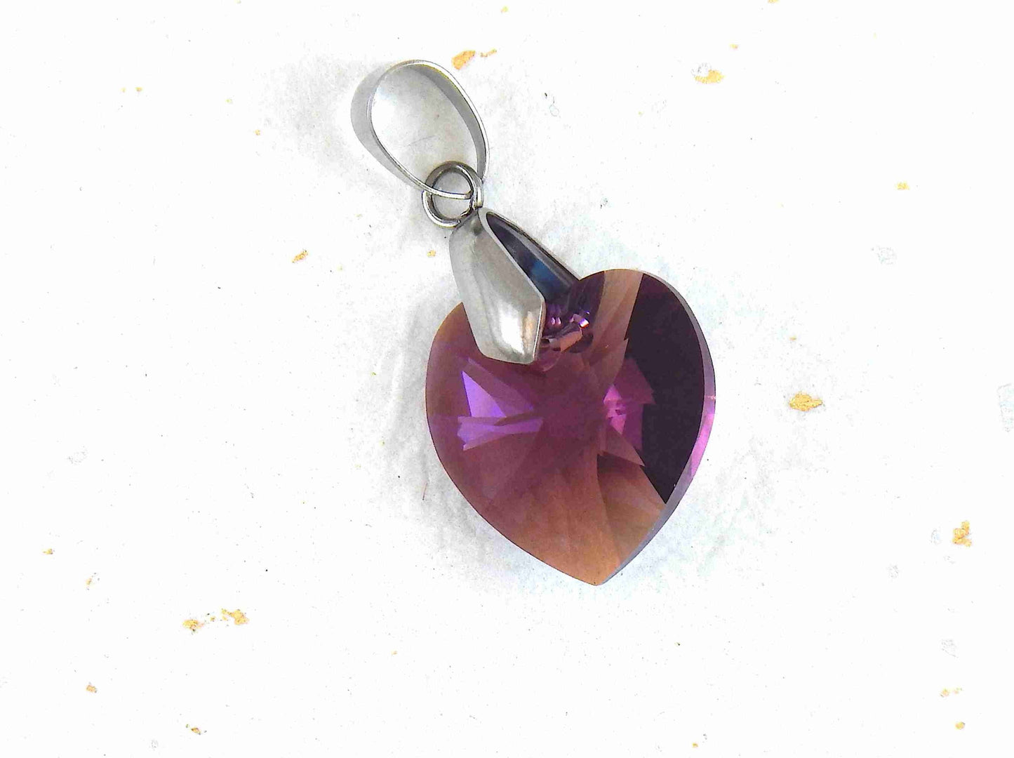 14/16-inch necklace with 18mm Amethyst Shimmer faceted Swarovski crystal heart pendant, stainless steel chain