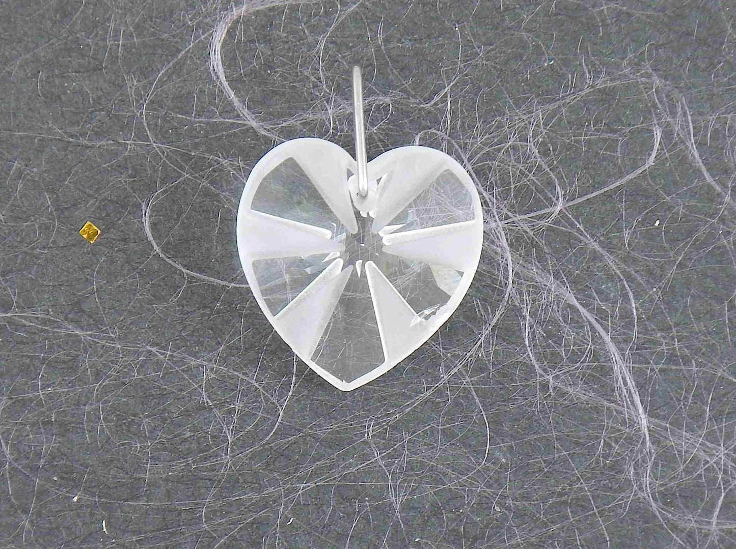 14/16-inch necklace with 18mm clear radial frosted faceted Swarovski crystal heart pendant, stainless steel chain