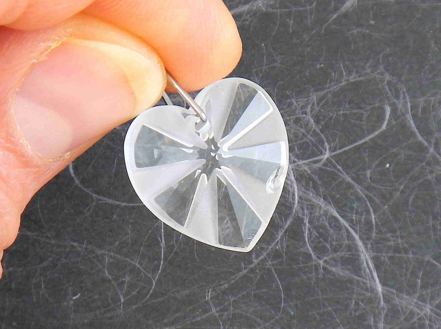 14/16-inch necklace with 18mm clear radial frosted faceted Swarovski crystal heart pendant, stainless steel chain