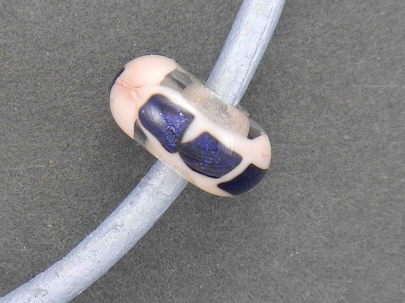 Choker necklace with pink glass bead (Murano-style glass handmade in Montreal), blue aventurine inclusions, pearl baby blue leather cord, stainless steel clasp