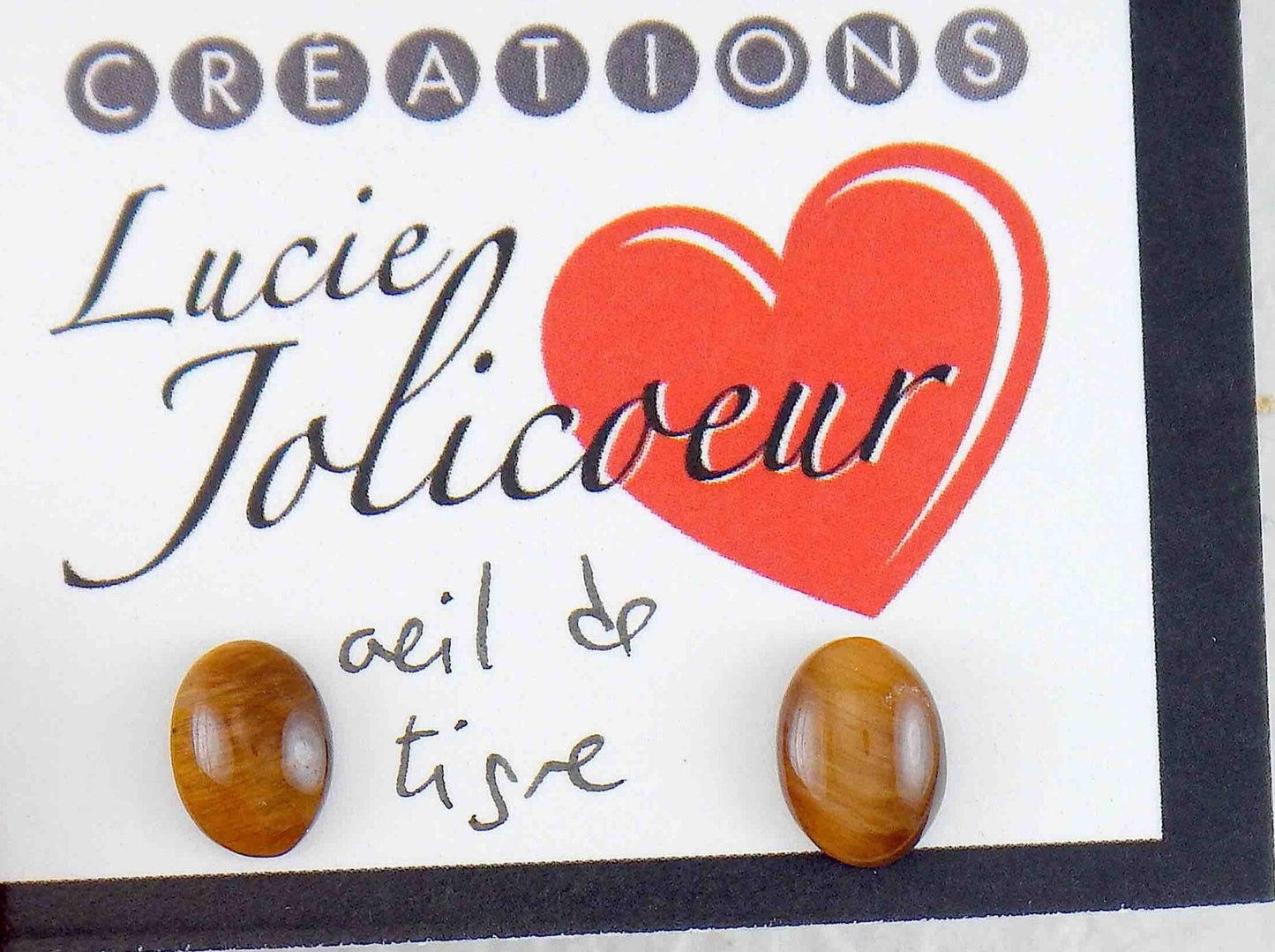 Ear studs with 8mm oval golden tiger eye stone cabochons, stainless steel posts