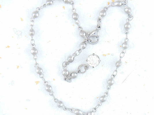 Anklet with transparent cristal charm on hypoallergenic stainless steel ball chain
