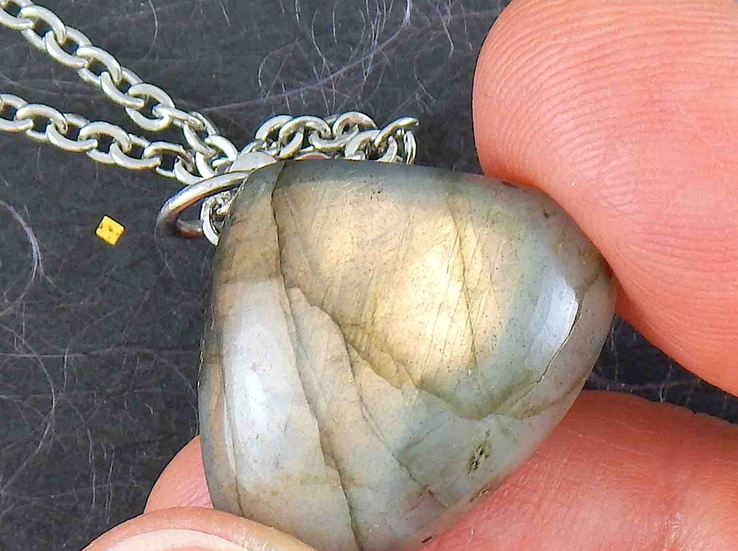 16-inch necklace with bronze labradorite stone drop pendant, blacks veins, stainless steel chain