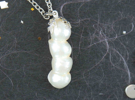 16-inch necklace with column pendant made of 4 fused natural white freshwater pearls, stainless steel chain