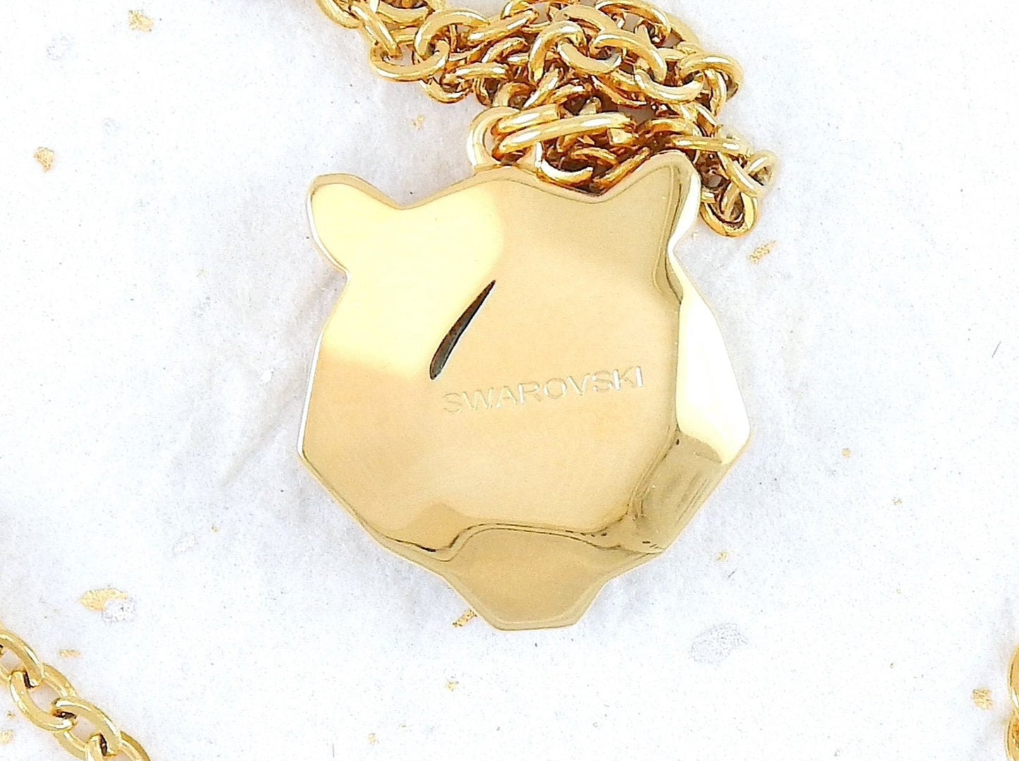 15-inch necklace with Swarovski Tiger charm pendant in bronze (smoke), gold plated, all gold-toned hypoallergenic stainless steel