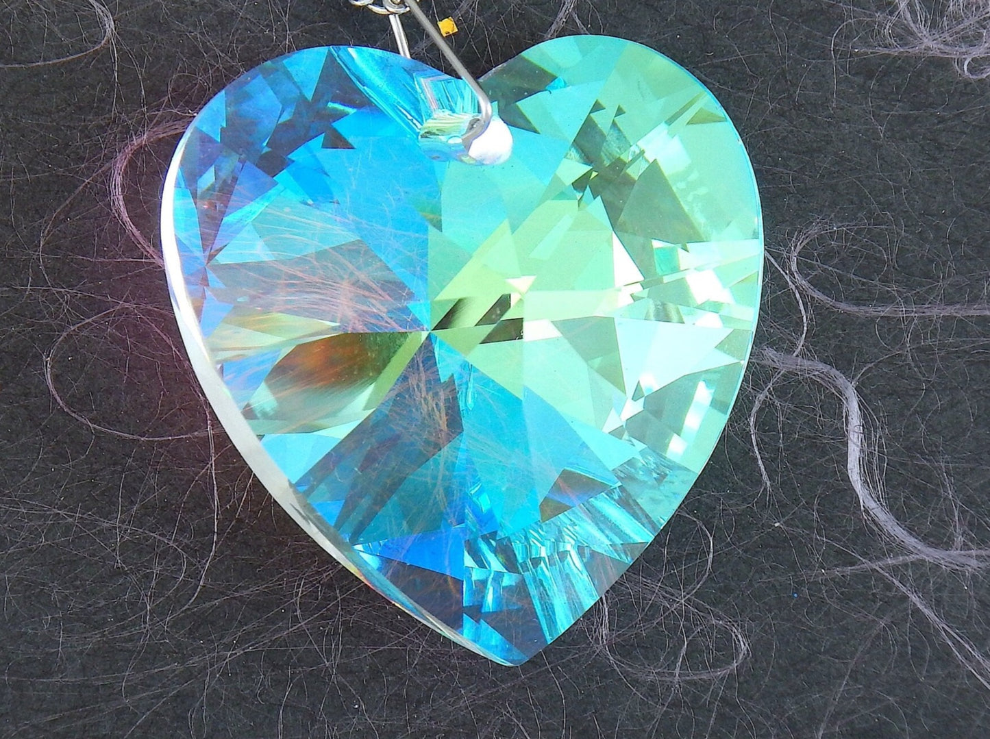 20-inch necklace with 40mm high-shine Crystal AB faceted Swarovski crystal heart pendant, stainless steel chain
