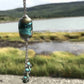 Collier 28 po avec cylindre de verre funky à motif marbré turquoise-foncé-gris (verre style Murano fait main à Montréal), pendants assortis, chaîne acier inoxydable