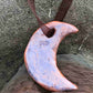 Ornament with jean blue ceramics half moon handmade in Montreal, chocolate brown organza ribbon