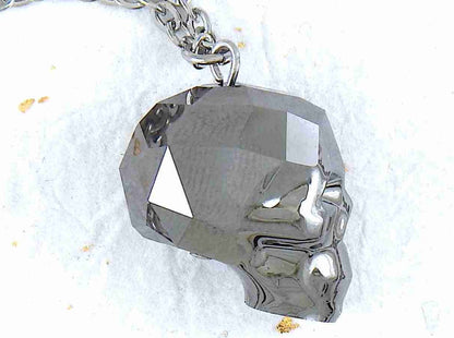 Collier 16 po à pendentif tête de mort (crâne) de cristal Swarovski 20mm rare facetté en 3 couleurs (bleu foncé, argent foncé, or rose), chaîne acier inoxydable assortie