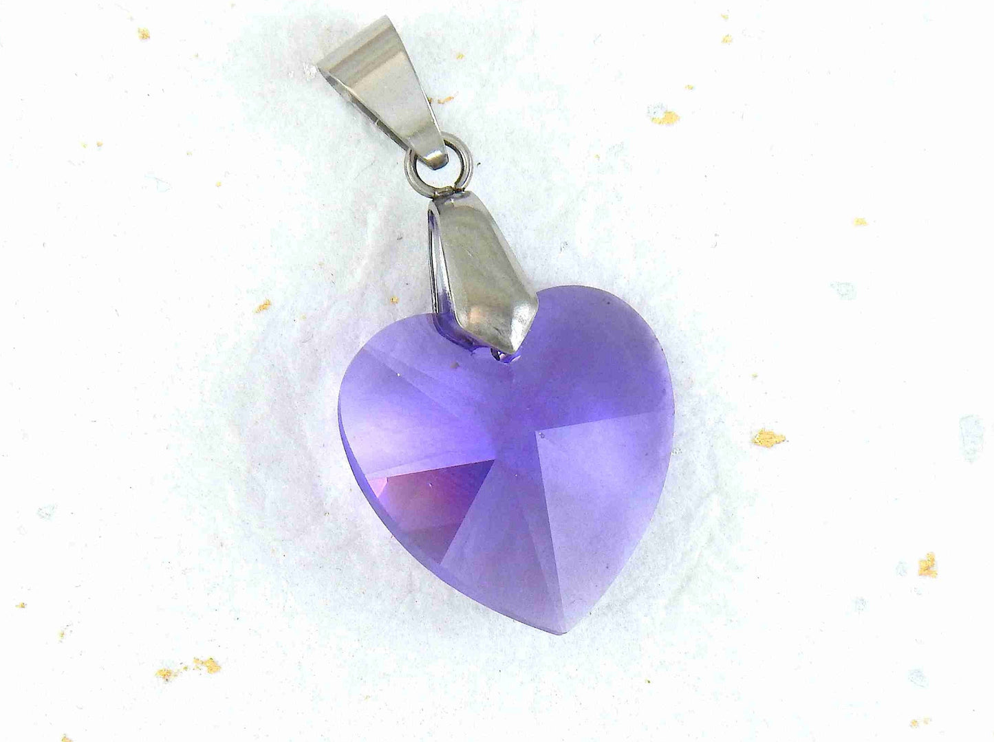 14/16-inch necklace with 20mm Blue Violet faceted Swarovski crystal heart pendant, stainless steel chain