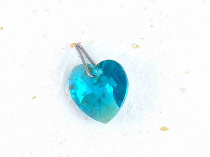 14/16-inch necklace with 14mm Blue Zircon faceted Swarovski crystal heart pendant, stainless steel chain