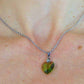14/16-inch necklace with 14mm Olivine faceted Swarovski crystal heart pendant, rose gold-toned stainless steel chain