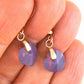 Short earrings with 10mm faceted Lilac Shadow Swarovski crystal hearts, rose-gold toned stainless steel hooks