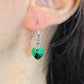 Short earrings with 10mm faceted Scarabeus Green Swarovski crystal hearts, stainless steel lever back hooks