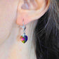 Boucles d'oreilles courtes coeurs de cristal Swarovski 10mm facetté Vitrail Medium (fuchsia, orangé, vert), crochets à levier acier inoxydable avec mini-cristaux clairs
