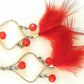 Boucles d’oreilles longues plumes et cristaux, offertes en 6 couleurs (rouge, orangé, rose & noir, violet, turquoise, vert chartreuse), crochets à levier métal