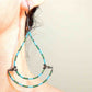 Long statement earrings with original hoop design in turquoise and green, brass lever back hooks