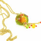 Collier 27 po avec bille de verre et pendants assortis lime-rouge-jaune (verre style Murano fait main à Montréal), bulles et pois, chaîne acier inoxydable doré