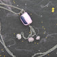 Collier 27 po avec cylindre de verre funky rose bonbon et aventurine bleu foncé (verre style Murano fait main à Montréal), pendants assortis, chaîne acier inoxydable
