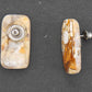 Stud earrings with large mookite jasper rounded rectangles, white-caramel-orange pattern, stainless steel posts