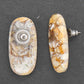 Stud earrings with large mookite jasper ovals, white-caramel-orange pattern, stainless steel posts
