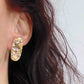 Stud earrings with large mookite jasper ovals, white-caramel-orange pattern, stainless steel posts
