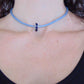 Choker necklace with pink glass bead (Murano-style glass handmade in Montreal), blue aventurine inclusions, pearl baby blue leather cord, stainless steel clasp