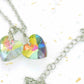 15-inch necklace with 2 pink and green crystal heart pendants (Vitrail Medium colour), stainless steel chain