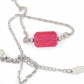 14-inch necklace with candy pink vintage French crystal rectangle, leaf and dragonfly engraving on both sides, stainless steel chain