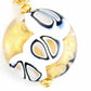 16-inch necklace with plump round Murano glass pendant, black and white cellular pattern on gold foil, gold-toned stainless steel chain