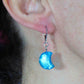 Short earrings with bright turquoise Murano glass half-moons, silver foil, stainless steel lever back hooks