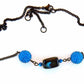 15-inch necklace with black and blue glass cube (Murano-style glass handmade in Montreal), bright blue Shambala beads, black stainless steel chain