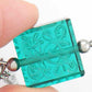 14-inch necklace with emerald green vintage French crystal square, leaf engraving on both sides, stainless steel chain