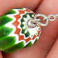 14-inch venetian chevron bead (Murano glass) necklace, candy cane effect in green-red-white, stainless steel chain