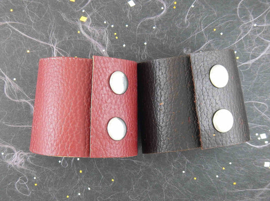 50mm mango leather cuff bracelet in 2 colours (burgundy red, black), stainless steel snap buttons
