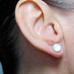 Ear studs with 8mm round iridescent white mother of pearl cabochons, stainless steel posts