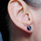 Ear studs with 8mm round snowflake obsidian stone cabochons, stainless steel posts