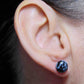Ear studs with 10mm round snowflake obsidian stone cabochons, stainless steel posts