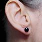 Ear studs with 8mm round shiny black onyx stone cabochons, stainless steel posts