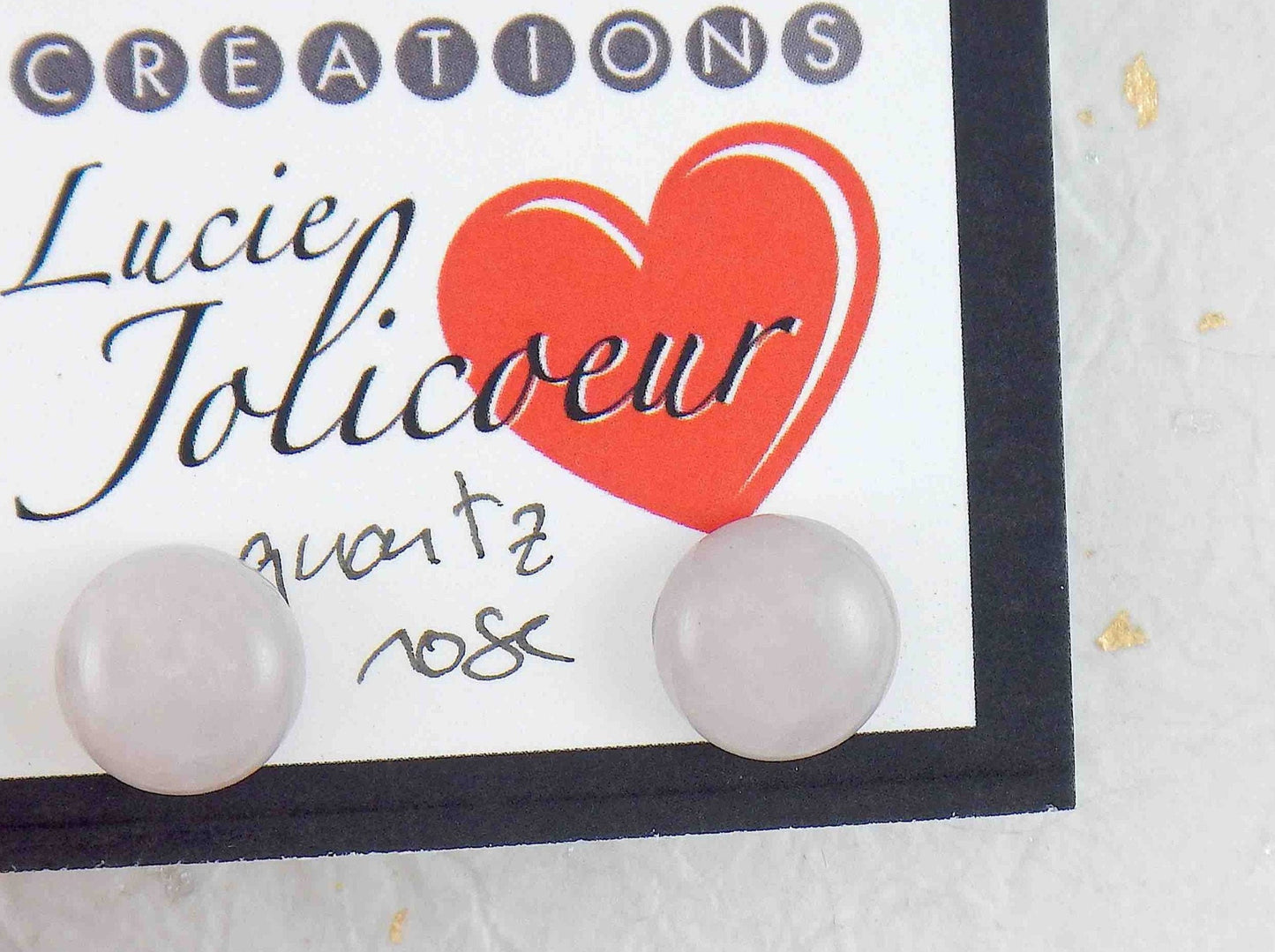 Ear studs with 10mm round rose quartz stone cabochons, stainless steel posts