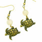 Long earrings with brass swimming turtles and Sand Opal Swarovski crystal balls, brass hooks