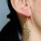 Long earrings with brass bees and honeycombs, gold-toned stainless steel hooks