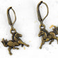 Short earrings with galloping horses, brass lever back hooks