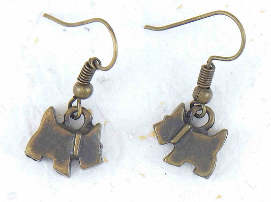Short earrings with brass Scottish Terrier dogs, brass hooks