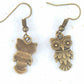 Short earrings with small brass owls, brass hooks
