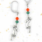 Long earrings with small pewter cockatoos (parrots) and Swarovski crystals, stainless steel lever back hooks