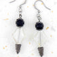 Long earrings with black balls, white lozenges and black nickel caps, stainless steel hooks