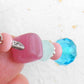 Long earrings with frosted pink cubes, frosted blue and faceted turquoise balls, stainless steel hooks