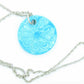 16-inch necklace with turquoise round ceramic pendant handmade in Montreal, lace flower pattern, stainless steel chain